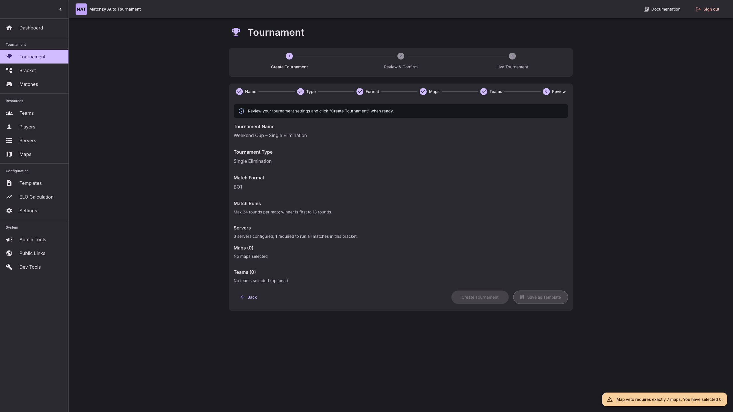 Tournament Step – Review