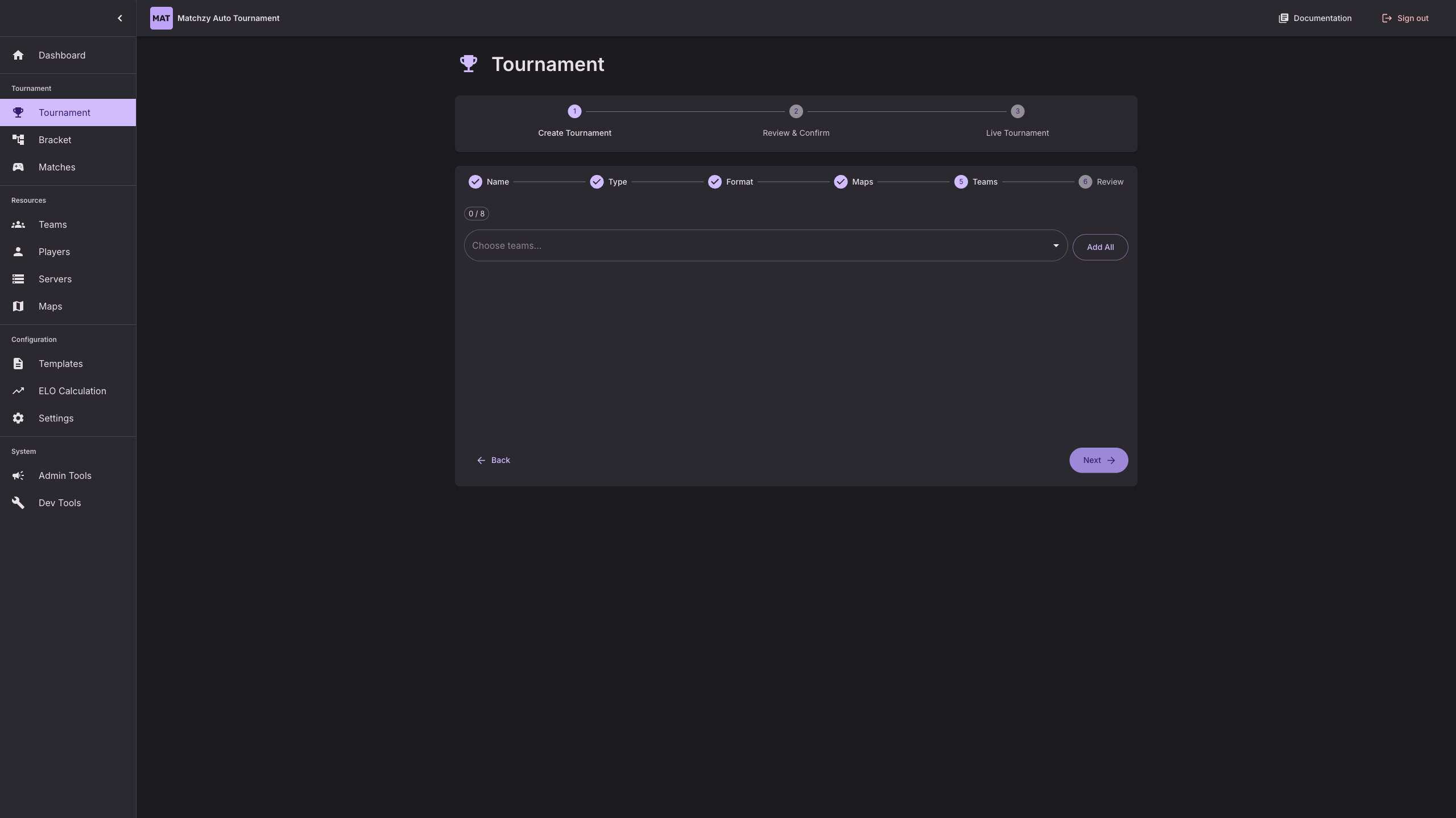 Tournament Step – Teams